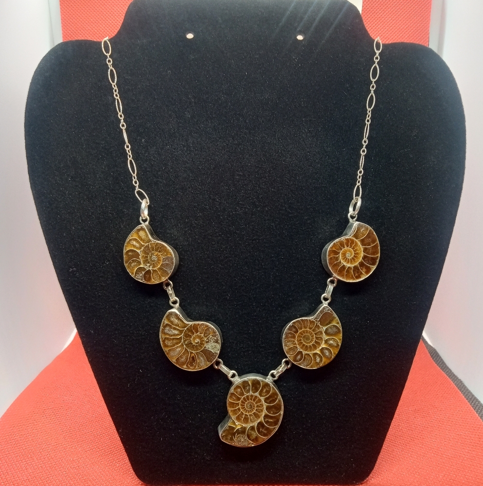 Fossilized Ammonite & Sterling Statement Necklace - image 1